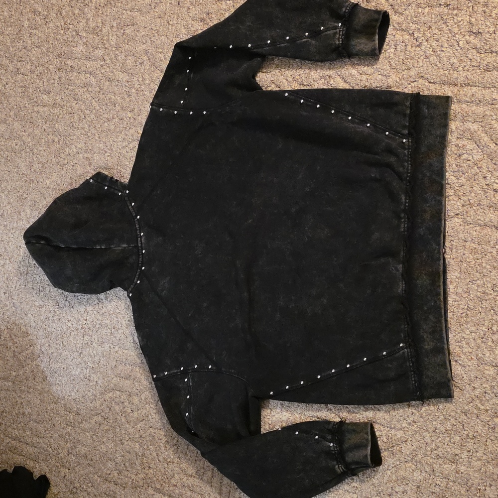 Broken Promises Adorned Washed Black Zip Up Hoodie Size Large - Picture 7 of 12